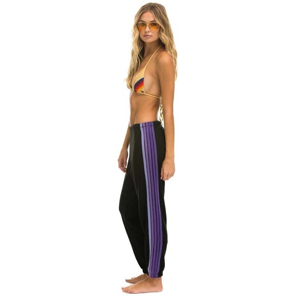 Aviator Nation Pants - Aviator Nation Sweatpants Womens Medium Black Purple 5 Stripe Joggers USA RARE